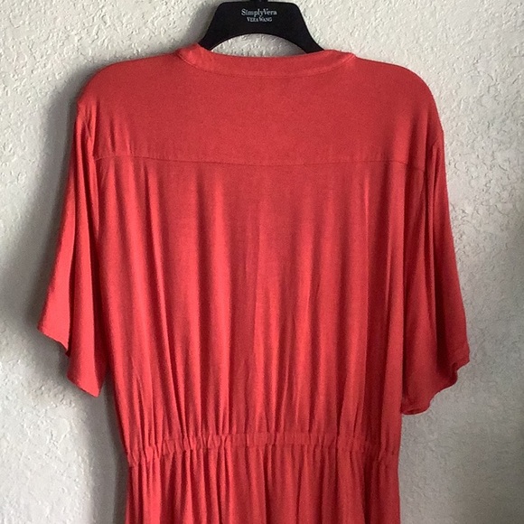 Alfani Orange Red Buttoned Dress V-Neck Dolman Sleeves - Picture 5 of 7
